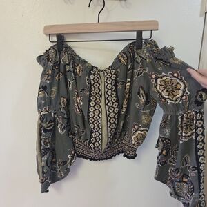 Angie Bohemian Floral Blouse - Olive and Gold - Available until 4/19